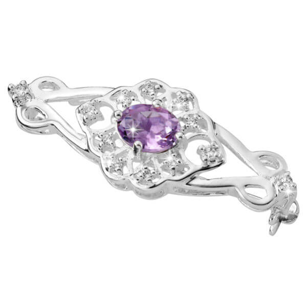 Silver Plated Oval Amethyst Pin