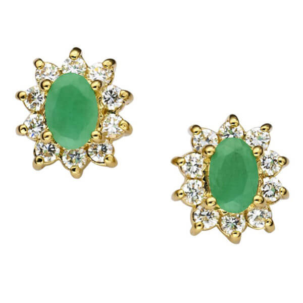 Gold Plated Oval Emerald Earrings