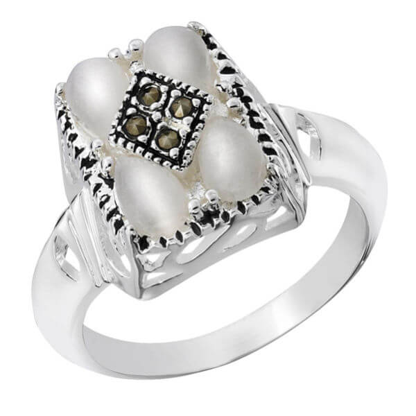 Silver Plated Mother of Pearl Square Shaped Ring