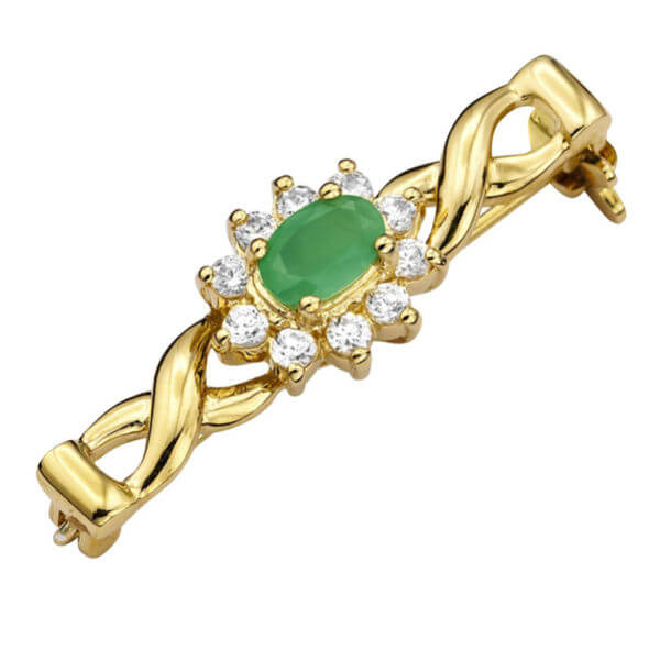 Gold Plated Emerald & Cubic Zirconia Pin Brooch 