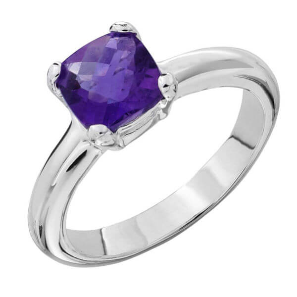 Silver Plated Genuine Faceted Amethyst Ring