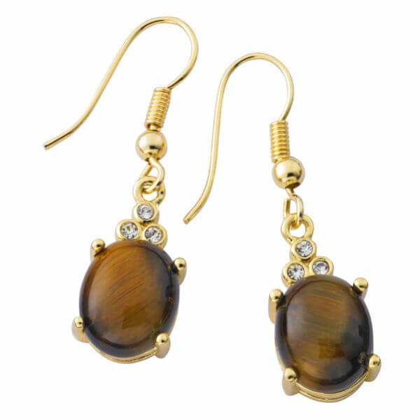Gold Plated Genuine Oval Tiger Eye Earrings