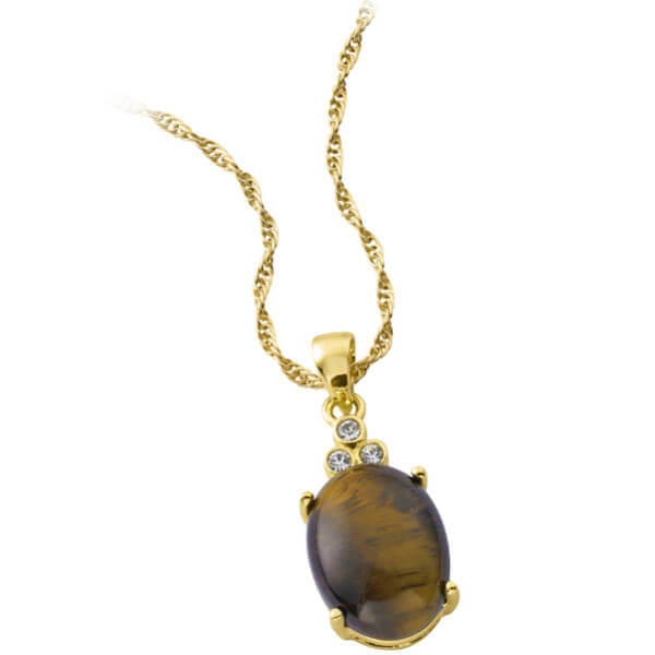 Gold Plated Genuine Oval Tiger Eye Pendant