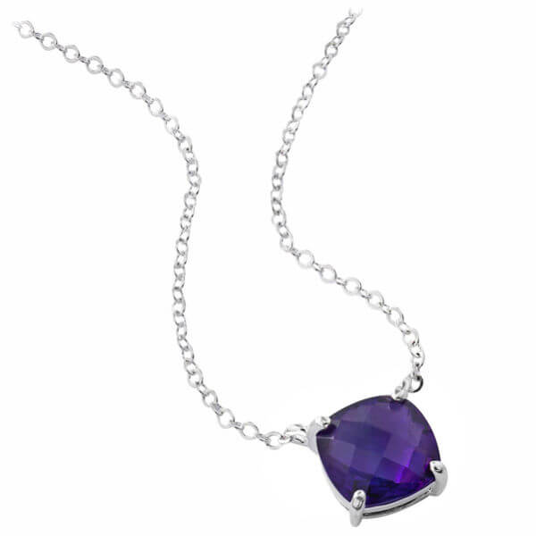 Silver Plated Genuine Faceted Amethyst Necklace