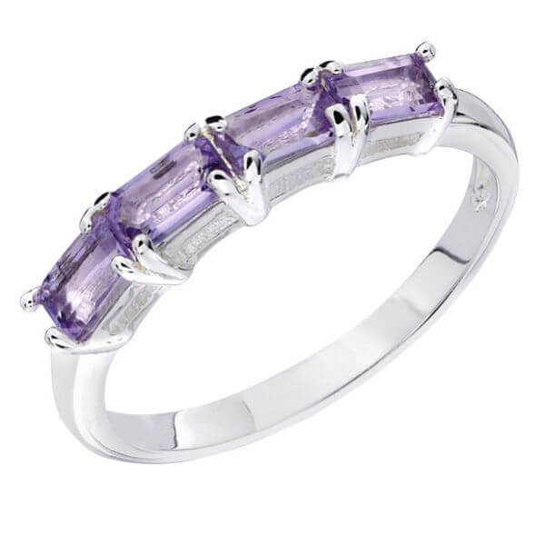 Silver Plated Rectangular Amethyst Stone Ring