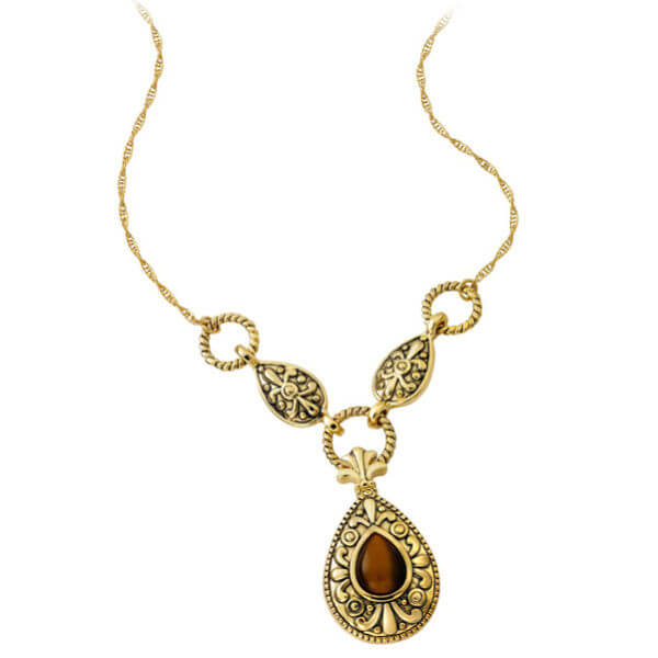 Gold Plated Pear Shaped Tiger Eye Drop Necklace