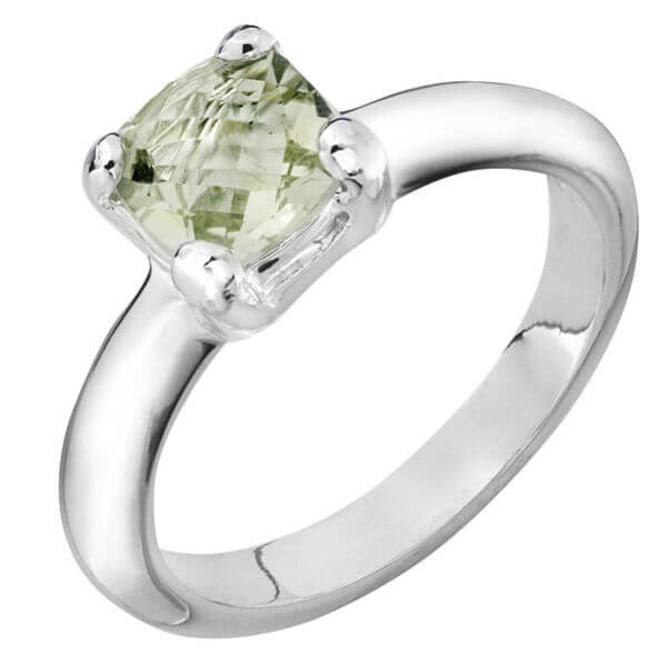 Silver Plated Green Amethyst Ring