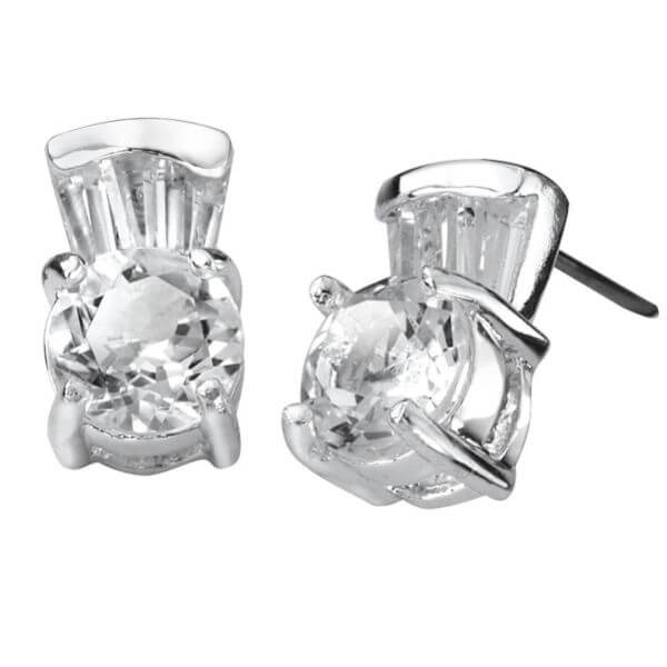 Silver Plated Round White Topaz Earrings