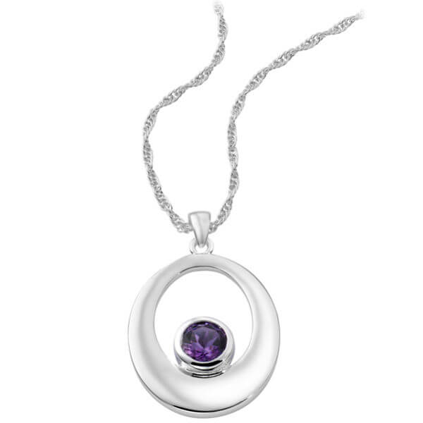 Silver Plated Oval Design Pendant With Round Amethyst Centre