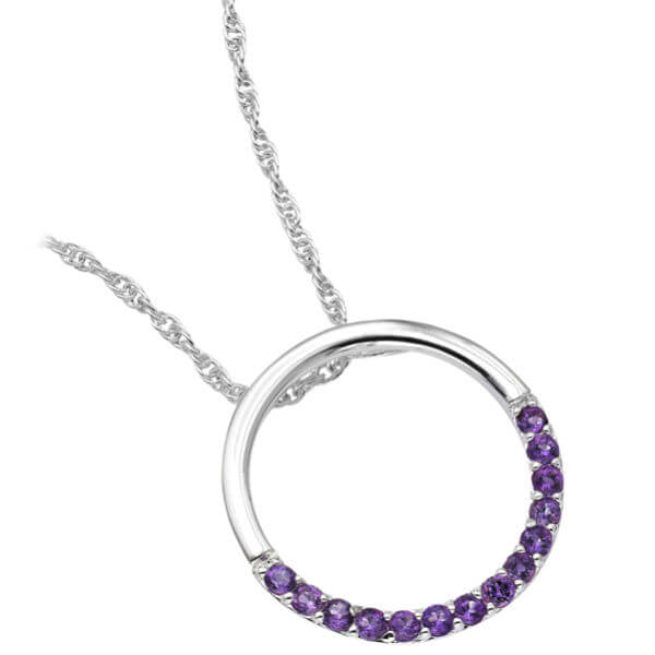 Silver Plated Circle Design Amethyst Pendant