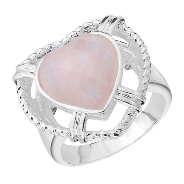 Silver Plated Heart Shaped Rose Quartz Ring