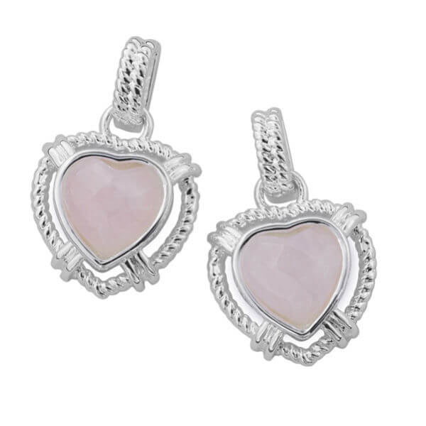Silver Plated Heart Shaped Rose Quartz Earrings