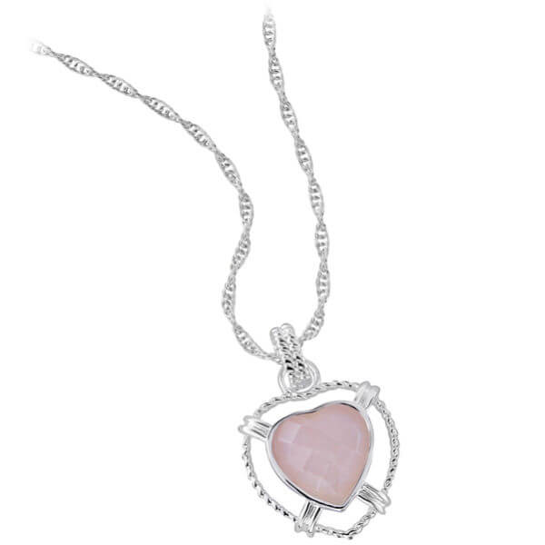 Silver Plated Heart Shaped Rose Quartz Pendant