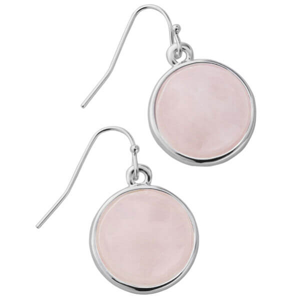Silver Plated Round Rose Quartz Fish Hook Earrings