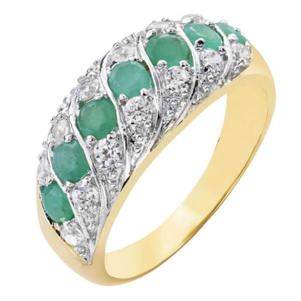 Two Toned Emerald & Cubic Zirconia Band Ring