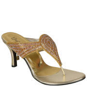Unze London Oriental Rienstone Toe Post Slip On Heel - Gold