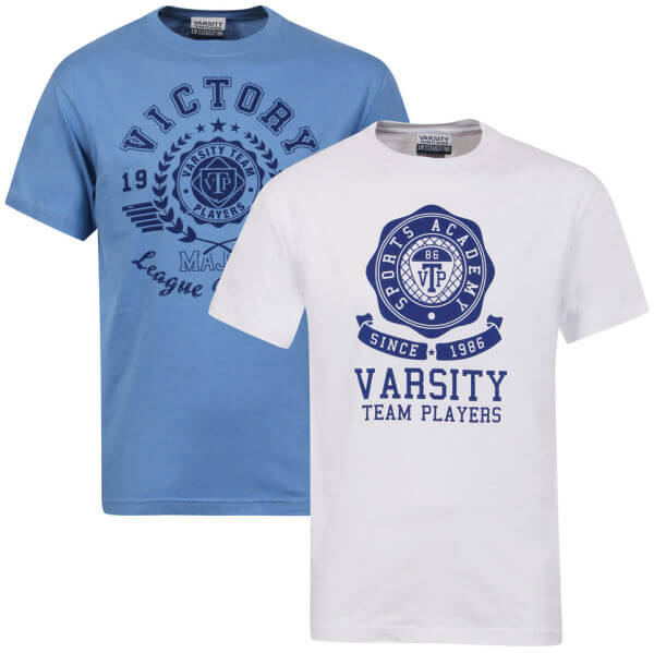 Varsity Team Players Men's 2-Pack  T-Shirt - White Varsity Team Players/Light Blue Victory