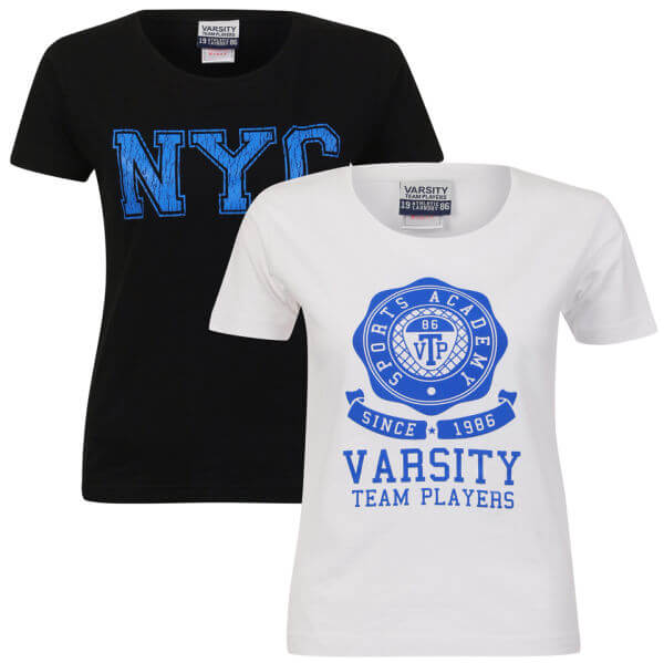Varsity Team Players Women's 2-Pack  T-Shirt - White Sophomore/Black NYC