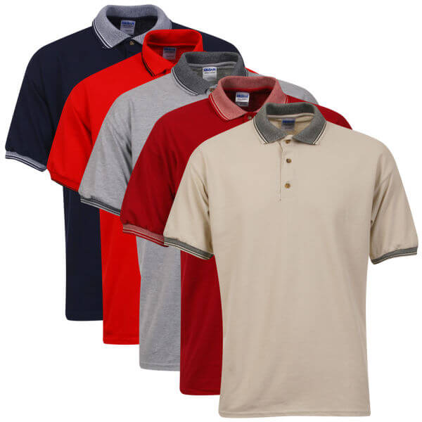 Gildan Men's 5-Pack Polo Shirts - Navy/Sand/Grey/Red/Trim Red