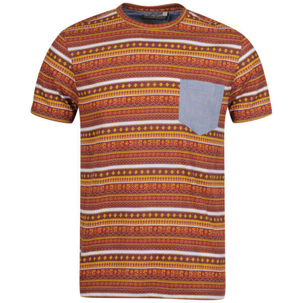 Brave Soul Men's Chevy Aztec Print T-Shirt - Burgundy/Red/Orange/Yellow/White