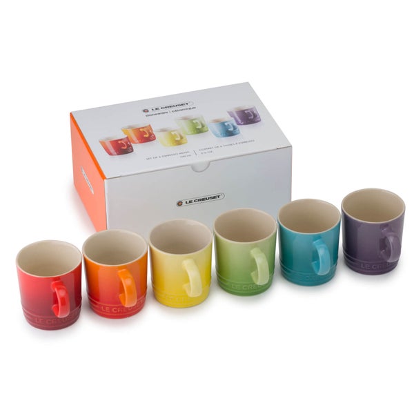 Le Creuset Stoneware Rainbow Espresso Mugs (Set of 6) - 100ml