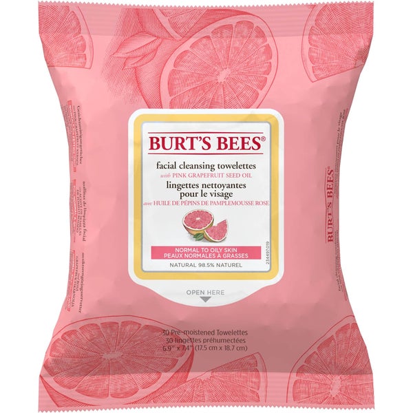 Burt's Bees フェイシャル クレンジング タオレット - ピンクグレープフルーツ (30枚入)