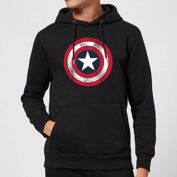 Marvel Avengers Assemble Captain America Distressed Shield Pullover Hoodie - Black