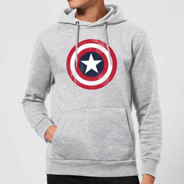 Marvel Avengers Assemble Captain America Distressed Shield Pullover Hoodie - Grey