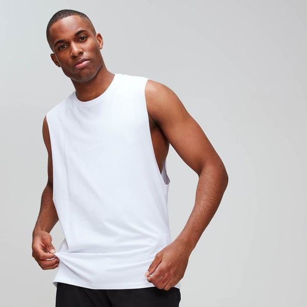 MP Moška klasična krajša majica z večjimi izrezi za roke Luxe – bela