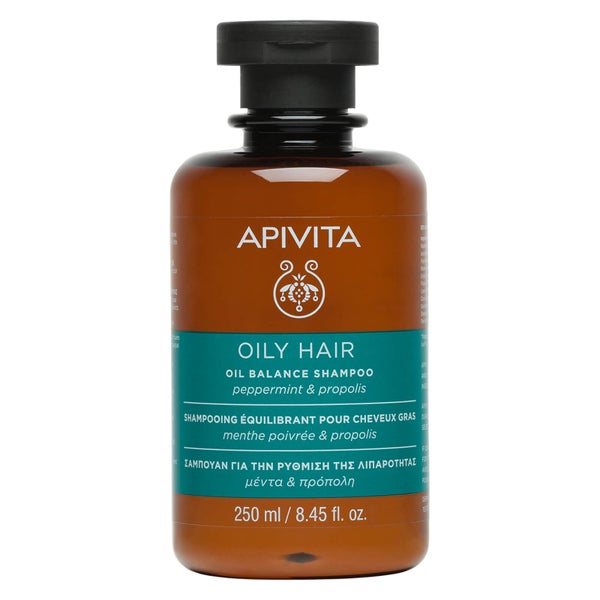 Champú equilibrante para cabello graso para el cuidado holístico del cabello de APIVITA - menta y propóleo 250 ml