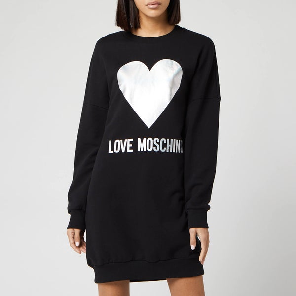 Love Moschino Women's Silver Heart Sweat Dress - Black