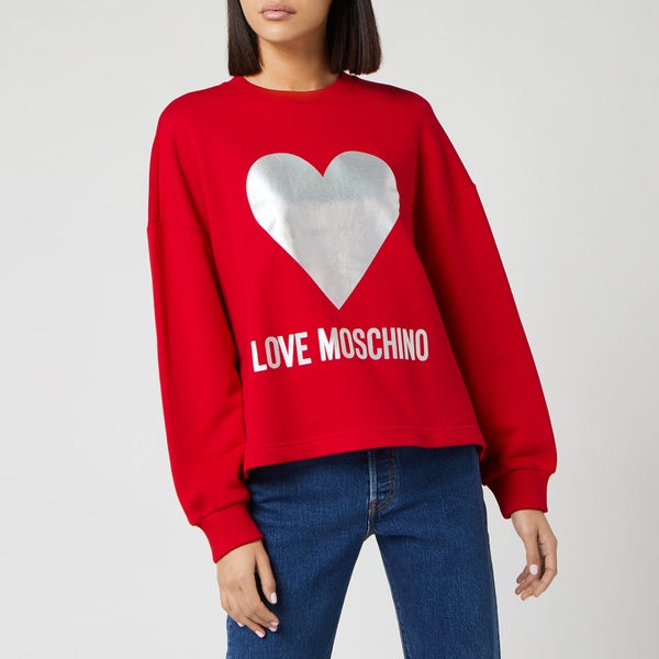 Love Moschino Women's Silver Heart Sweatshirt - Red