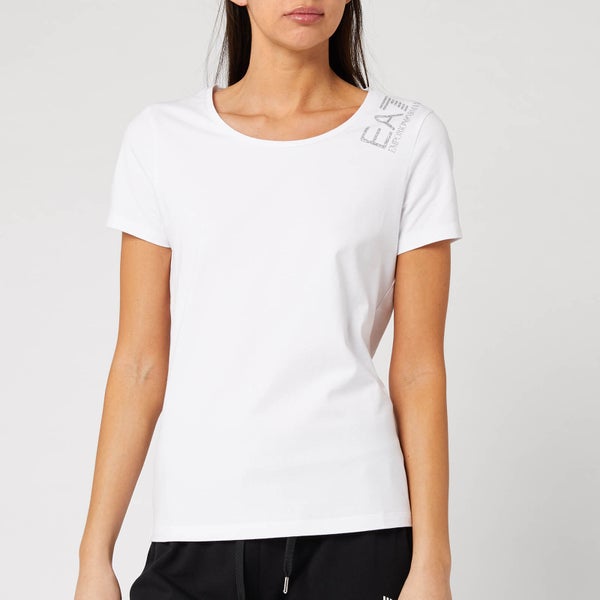 Emporio Armani EA7 Women's Small Logo Sparkle T-Shirt - White