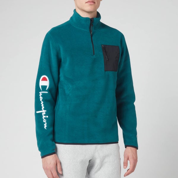 Champion Men's Sleeve Script Half Zip Top Sweatshirt - Green