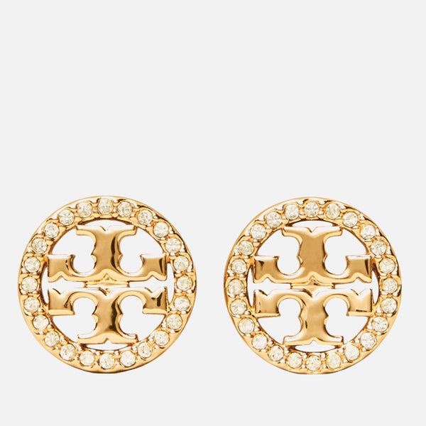 Tory Burch Women's Pave Logo Circle-Stud Earrings - Tory Gold/Crystal