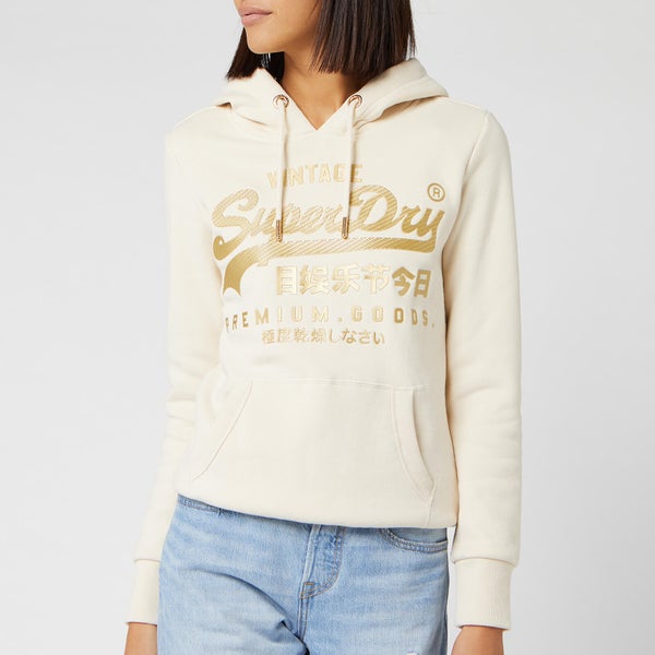 Superdry Women's V Logo Premium Luxe Entry Hoody - Soft White