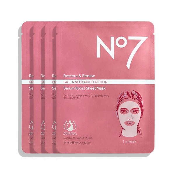 Restore & Renew Multi Action Face & Neck Serum Boost Sheet Mask (4 Pack)