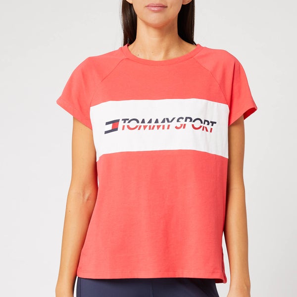 Tommy Sport Women's Short Sleeve Blocked Logo T-Shirt - Hibiscus Red
