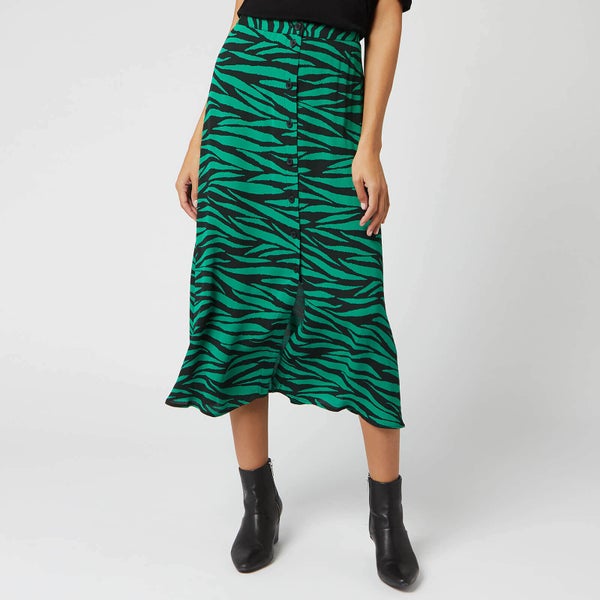 Whistles Women's Tiger Print Button Through Skirt - Green/Multi