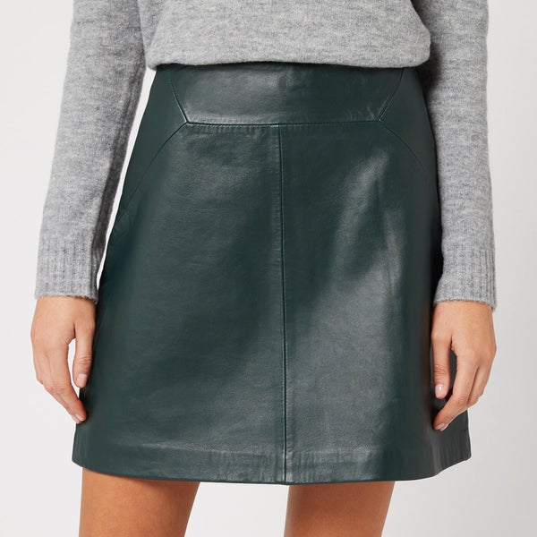 Whistles Women's Leather A Line Skirt - Dark Green
