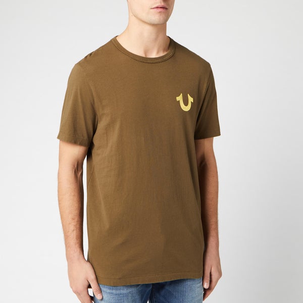 True Religion Men's Metallic Gold Buddha T-Shirt - Military Green