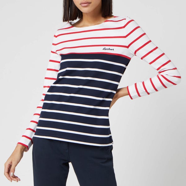 Barbour Women's Hawkins Breton Stripe Long Sleeve Top - White/Brick Red