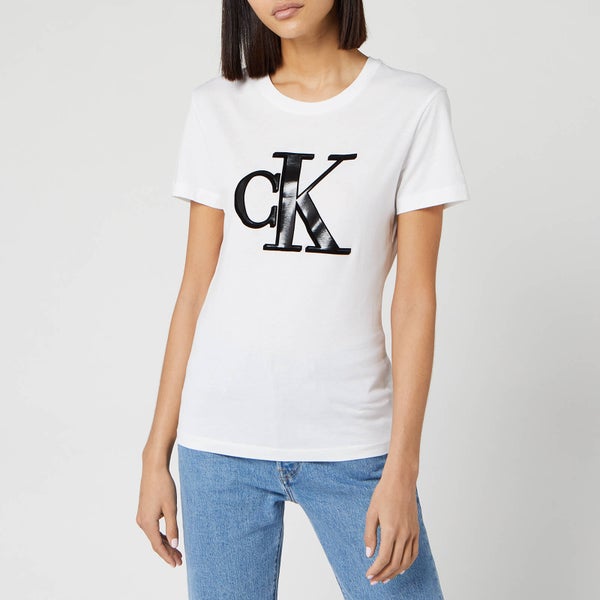 Calvin Klein Jeans Women's Flock Monogram Ck Slim T-Shirt - Bright White