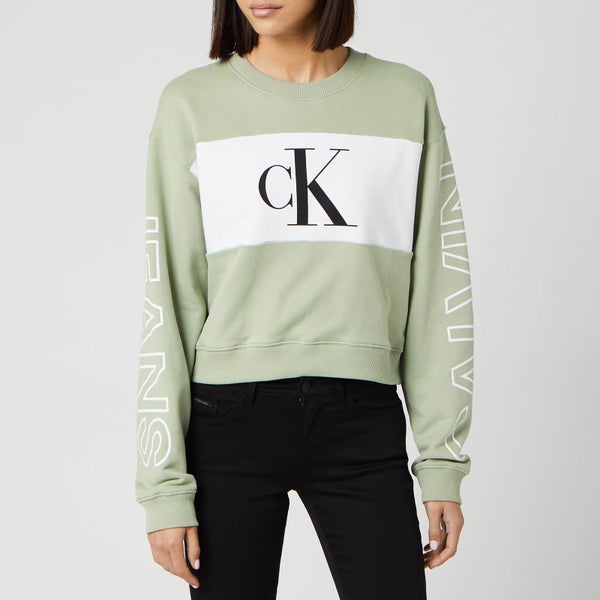 Calvin Klein Jeans Women's Blocking Statement Logo Crew Neck Sweatshirt - Earth Sage