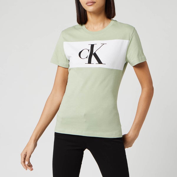 Calvin Klein Jeans Women's Blocking Monogram Ck Short Sleeve T-Shirt - Earth Sage