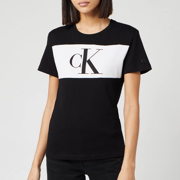 Calvin Klein Jeans Women's Blocking Monogram Ck Short Sleeve T-Shirt - CK Black