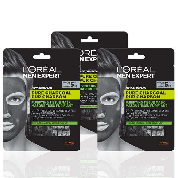 L'Oréal Paris Men Expert Pure Charcoal Face Mask x3 (Worth £11.97)