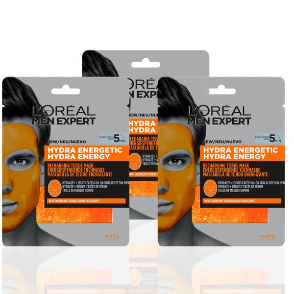 L'Oréal Paris Men Expert Hydra Energetic Re-Charge Face Mask x3 (Worth £11.97)