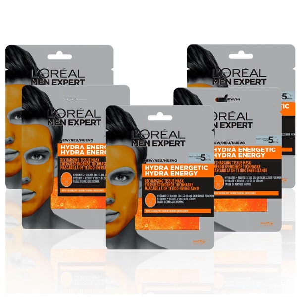 L'Oréal Paris Men Expert Hydra Energetic Re-charge Face Mask x5 (Worth £19.95)