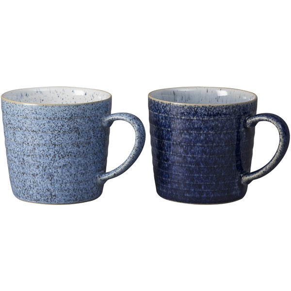 Denby Studio Blue Ridged Mugs - Set of 2